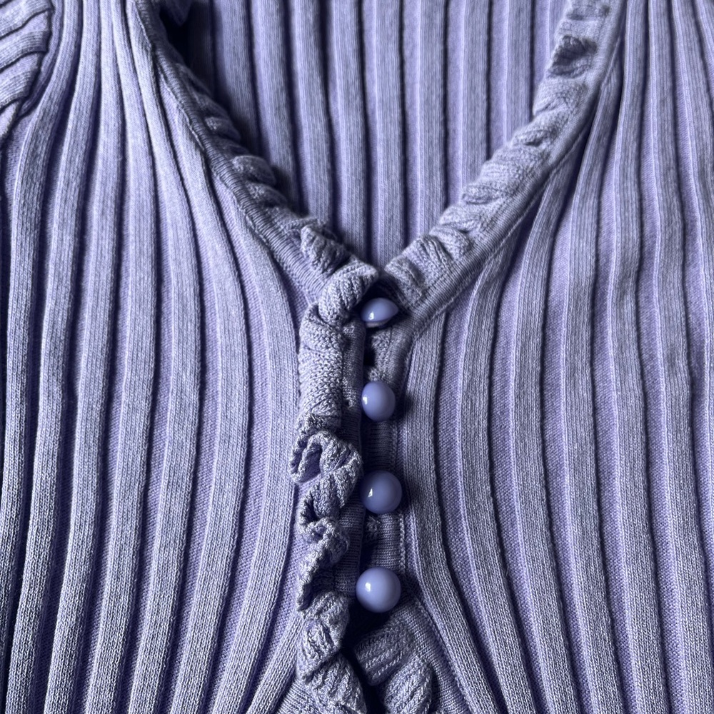 Ruffled Short Sleeve Ribbed Top - Purple - Picture 2 of 4
